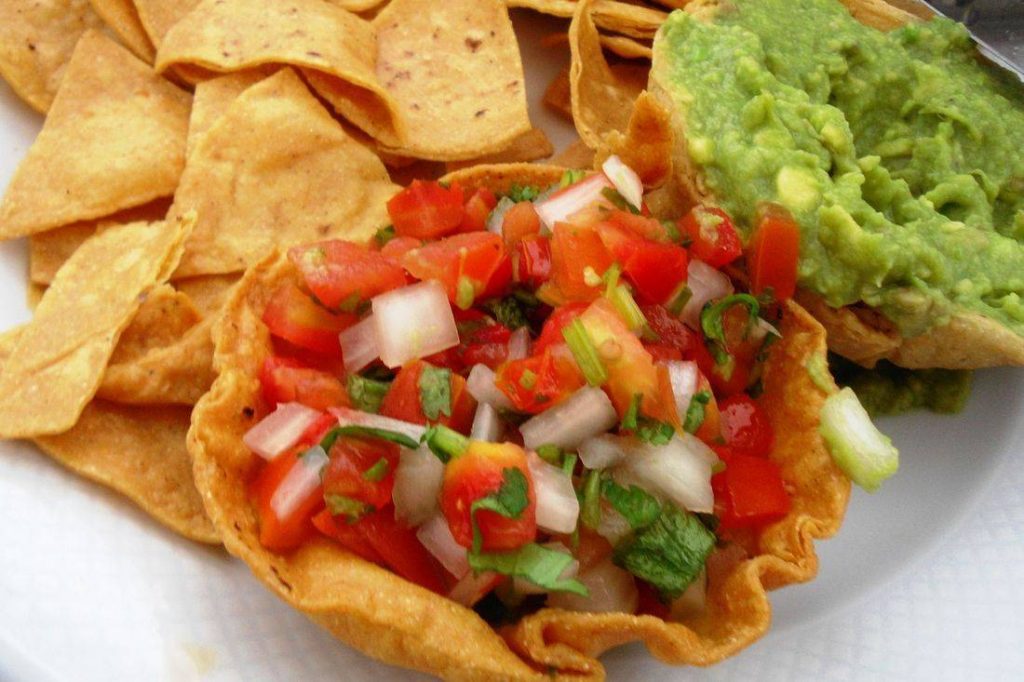 Mexican Lunch Catering. Pico de gallo in crisp tortilla shell