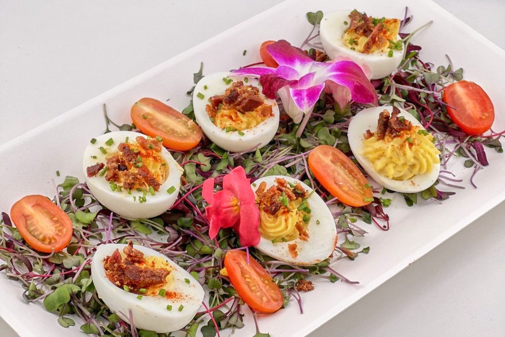 Deviled eggs with bacon