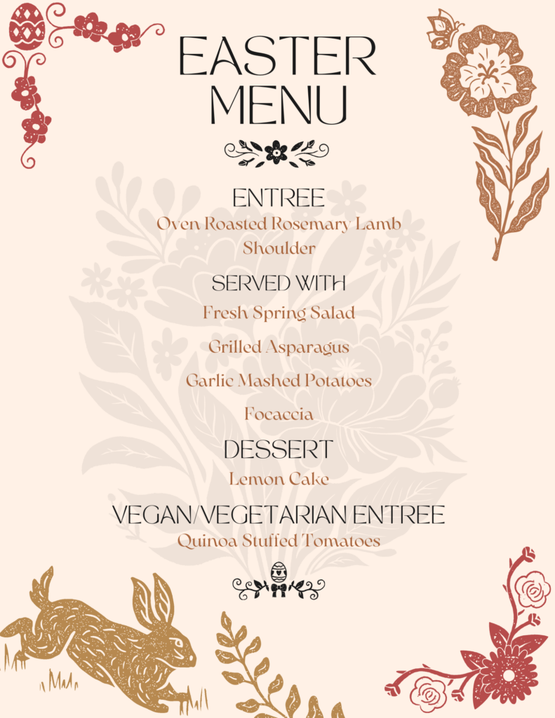 Arista spring Easter menu